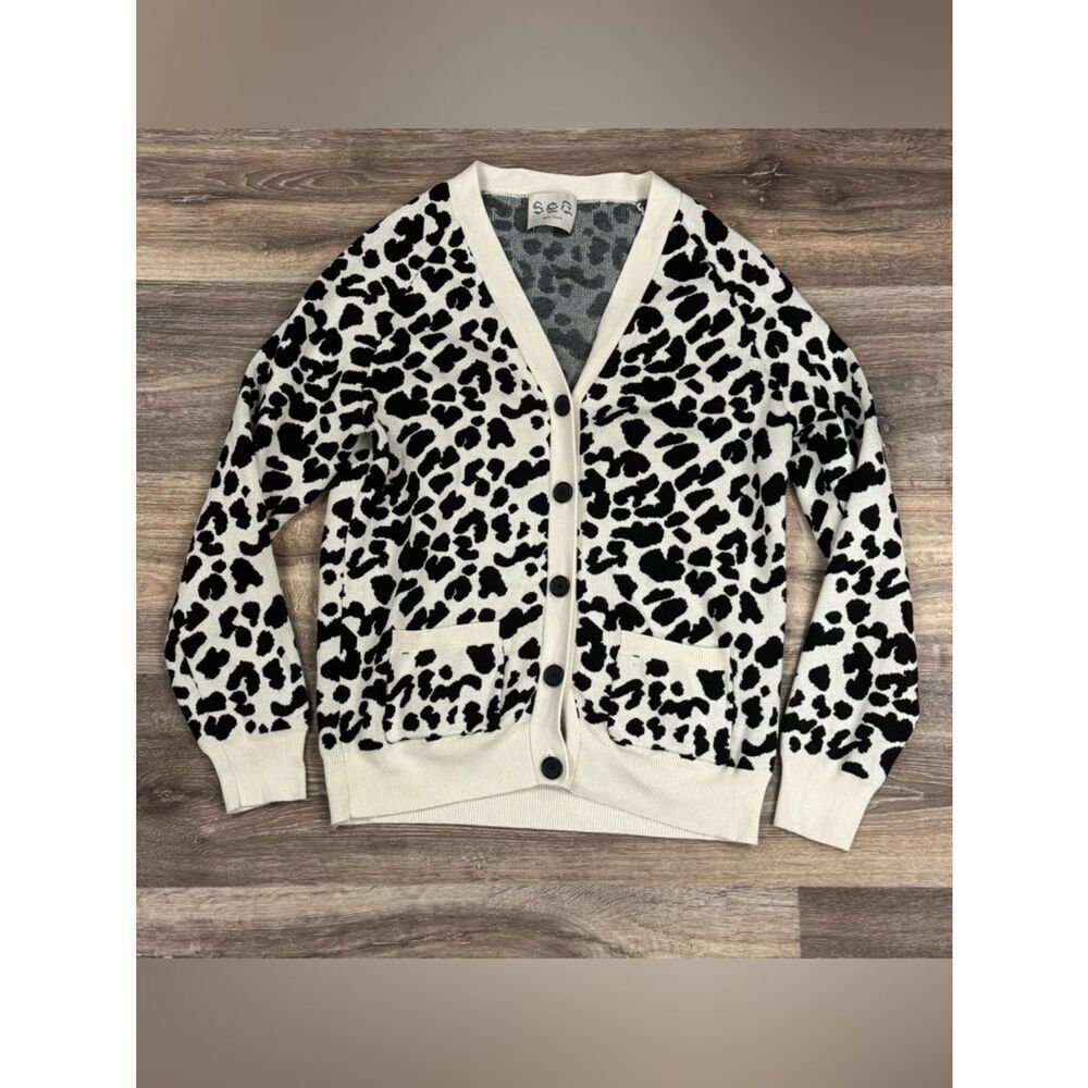 Sea New York Cheetah Leopard Button Front Cardigan Sweater Women’s Large